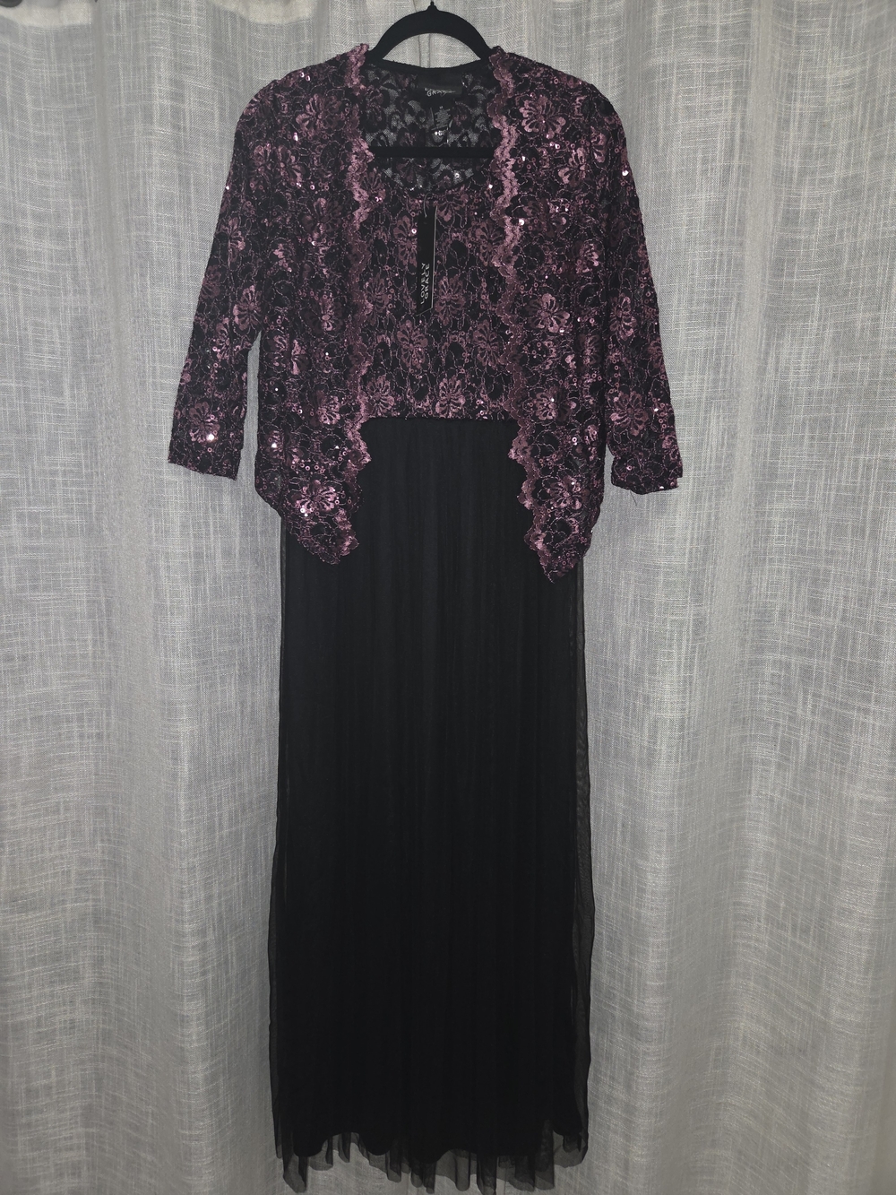 Lovely Grace Elegant Black Gown with Purple Sequin Jacket Medium NWT
